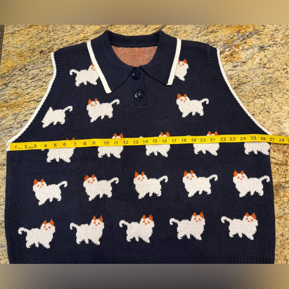Cider Navy Cat Pattern Collared Knit Vest - Picture 7 of 8